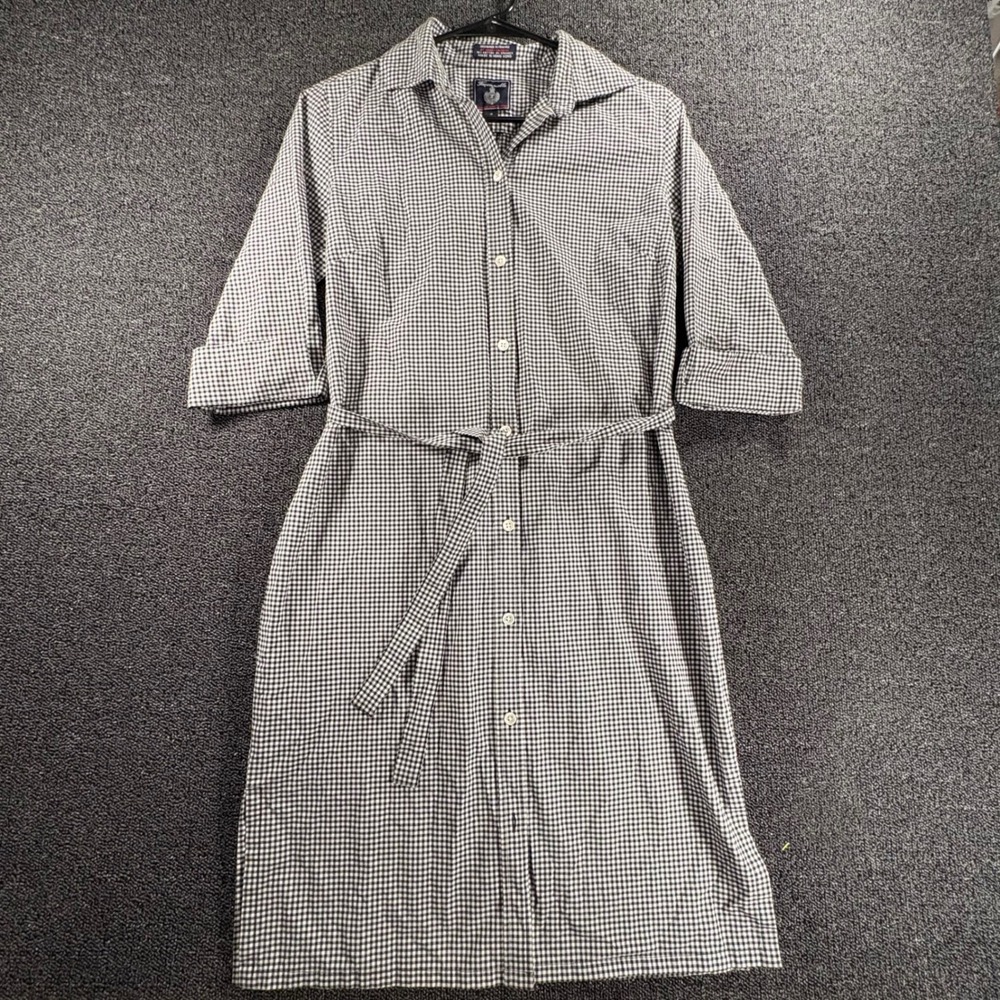 Faconnable Gingham Shirt Dress Womens Small Black White Belted Albert Goldberg